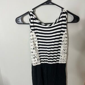 Btween Romper Black White Stripes Lace Little Girl’s Youth Sz 10 Excellent Cond